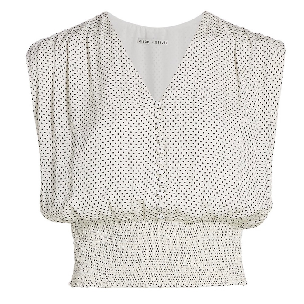 Alice + Olivia Polka Dot Smocked Waist Crop Top